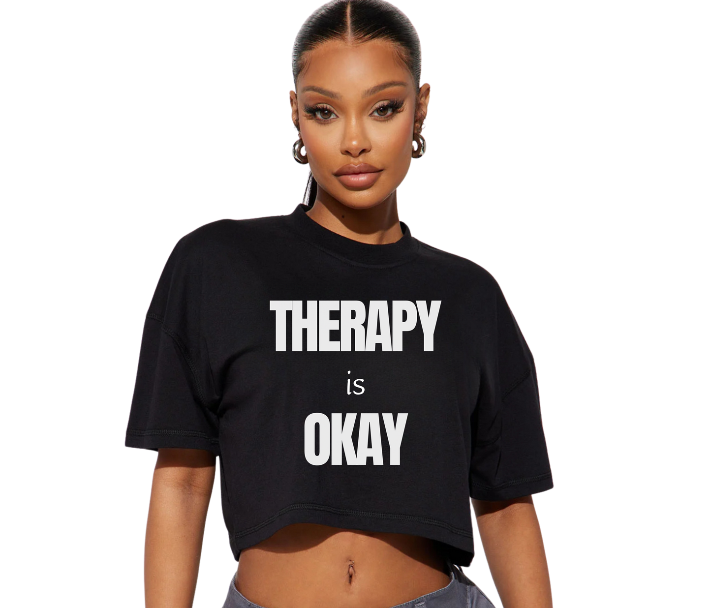 Therapy is Okay Crop Top _Blk