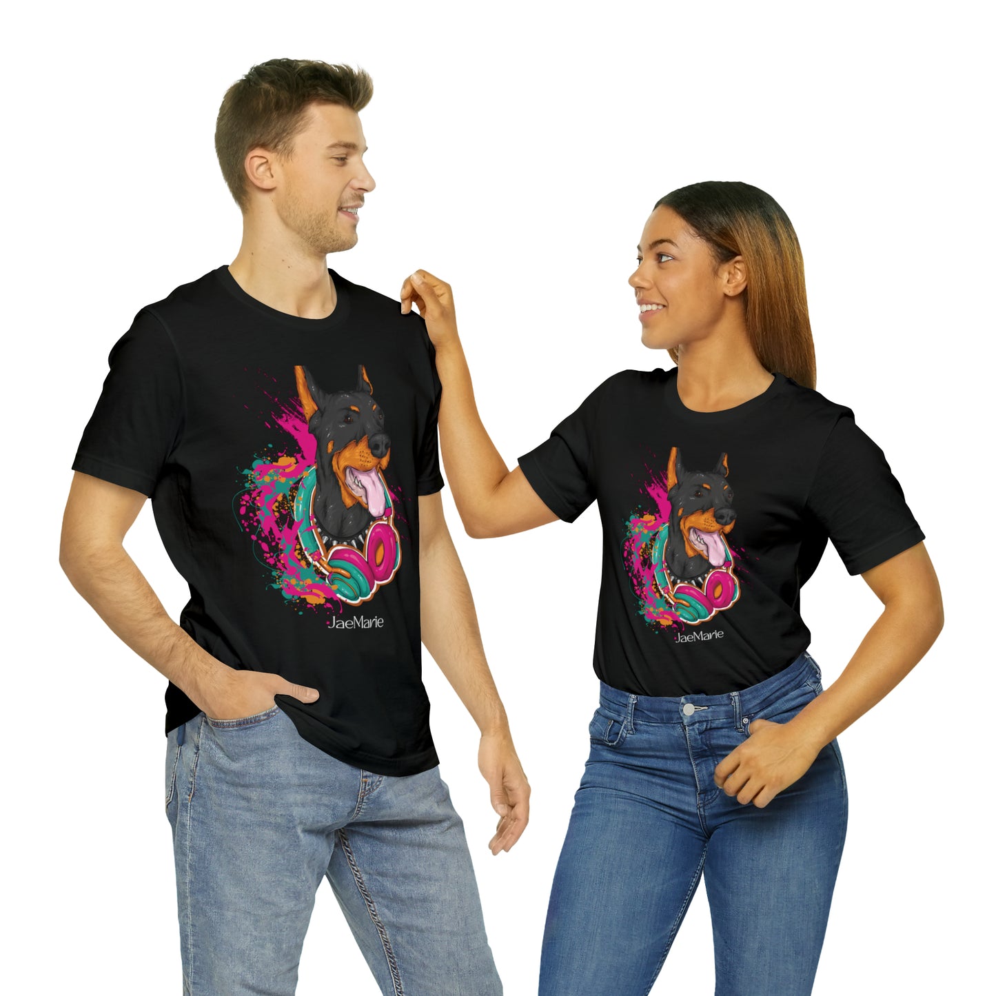 Dog with Headphones - Unisex Short Sleeve Tee