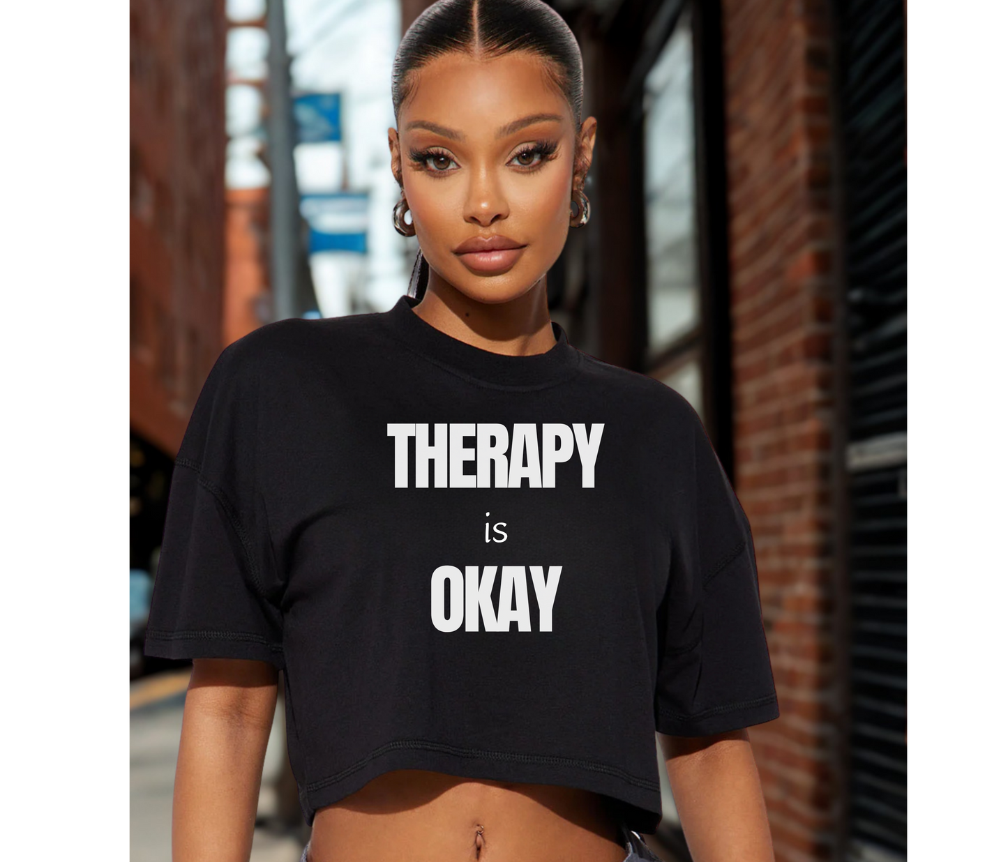 Therapy is Okay Crop Top _Blk