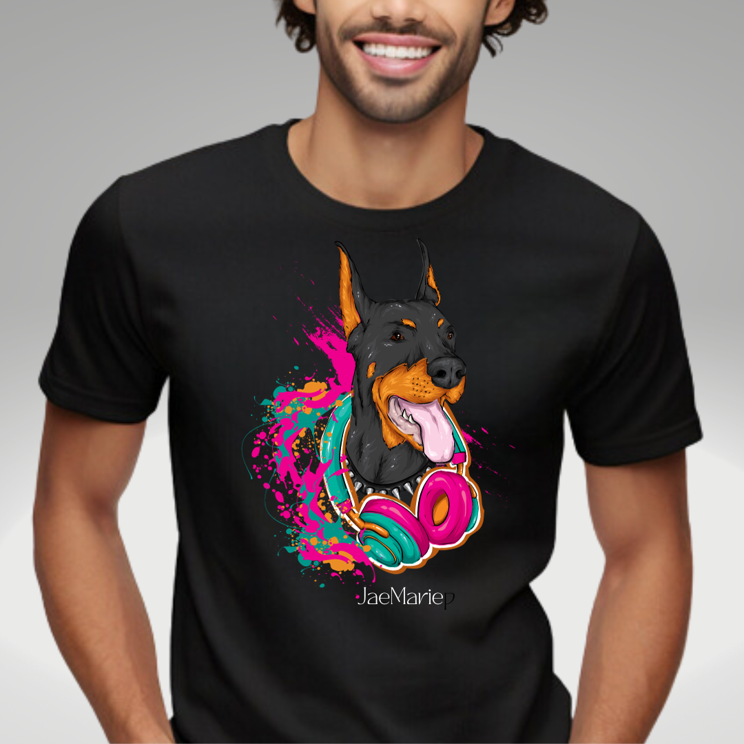 Dog with Headphones - Unisex Short Sleeve Tee