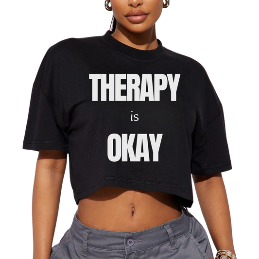 Therapy is Okay Crop Top _Blk