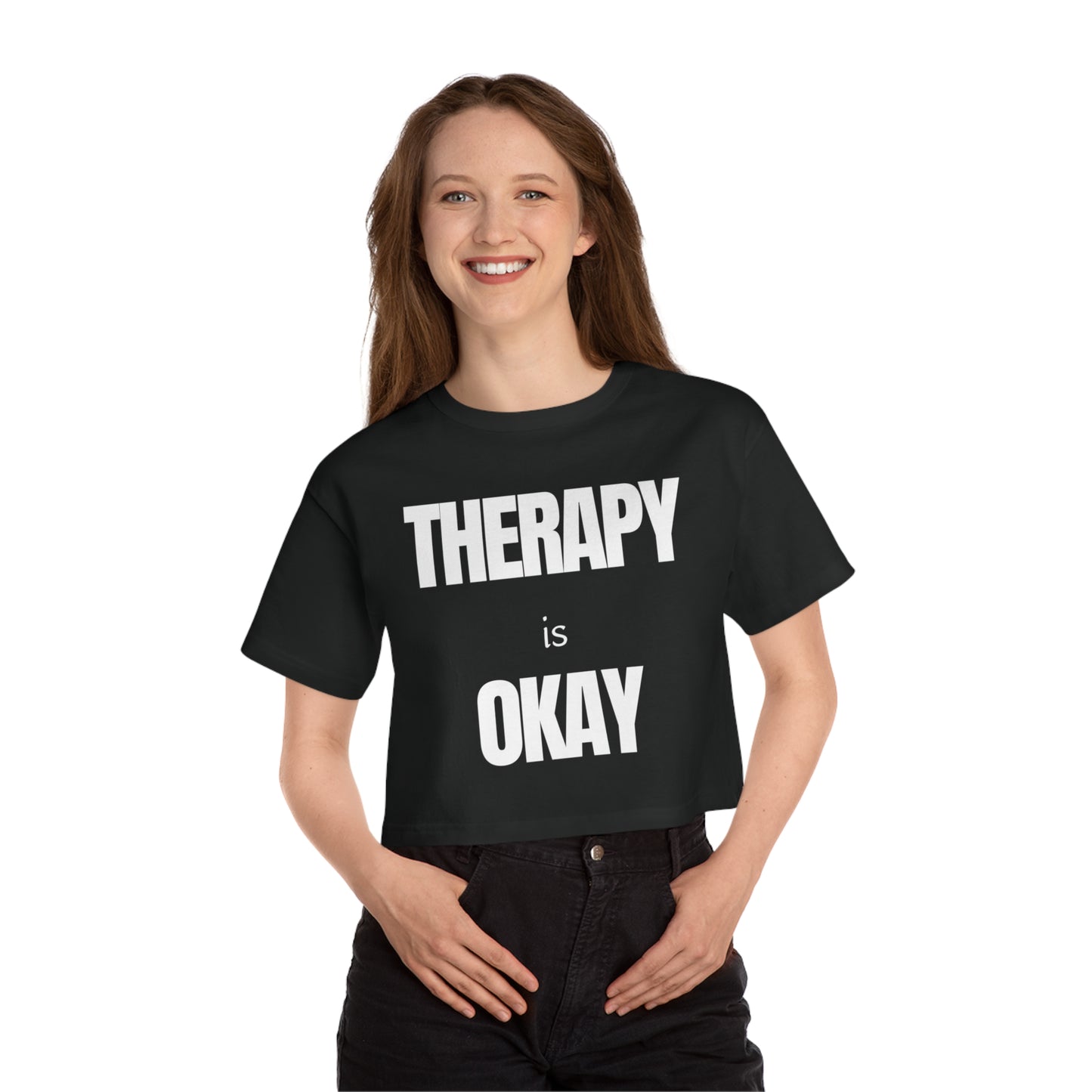 Therapy is Okay Crop Top _Blk