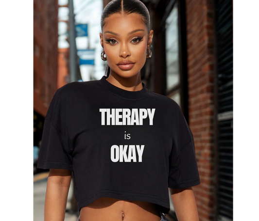 Therapy is Okay Crop Top _Blk